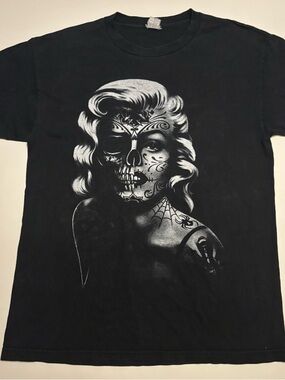Vintage Day of the Dead Marilyn Graphic Tee - Y2K skull/spider